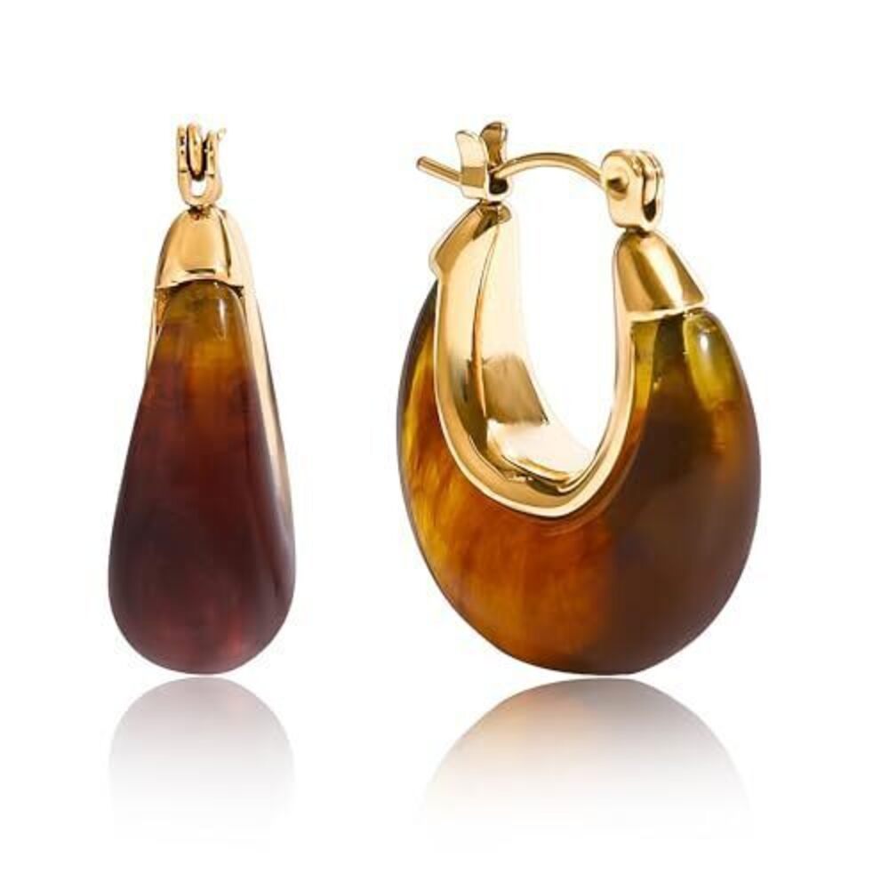 8947 Chunky Statement Amber Hoop Dangle Drop Earrings - Vintage Brown